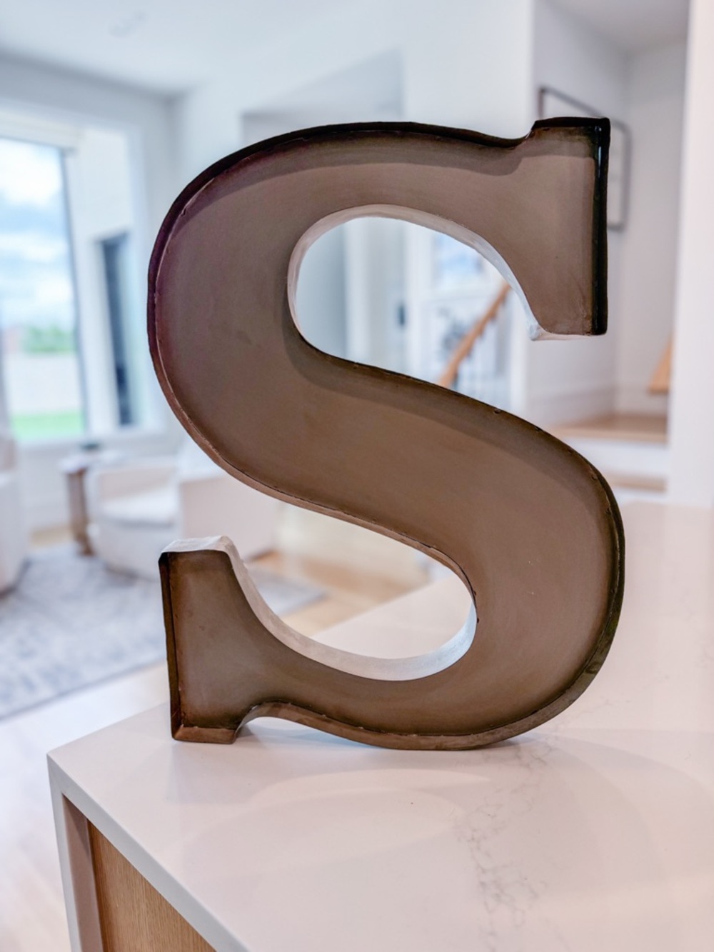 Large Taupe Metal Letter S Wall Accent - Stylish Home Decor